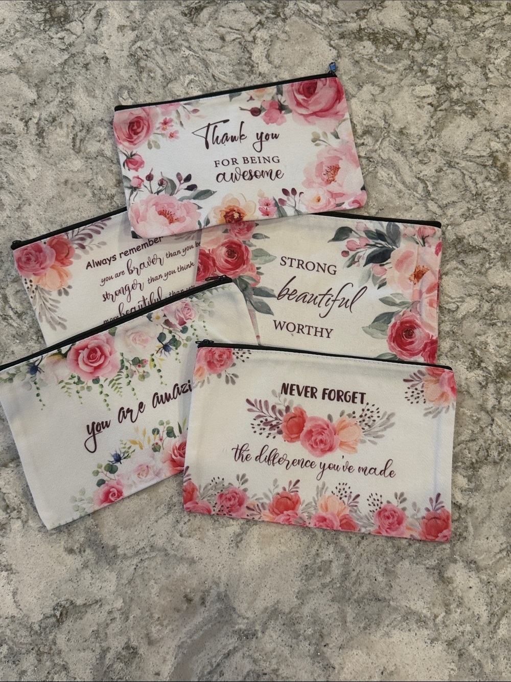 Set of 5 Pouches- Pink Floral New